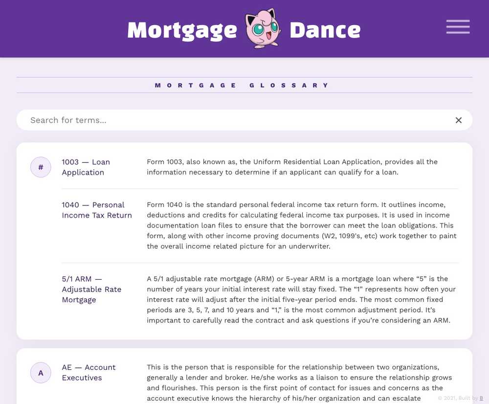 Mortgage Dance: Glossary