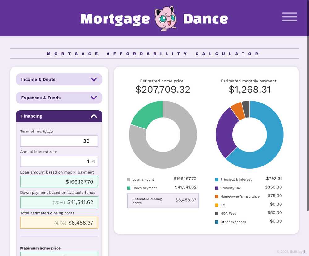 Mortgage Dance: Affordability calculator