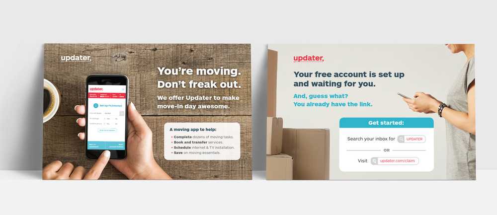 Takeaway postcards with brand messaging